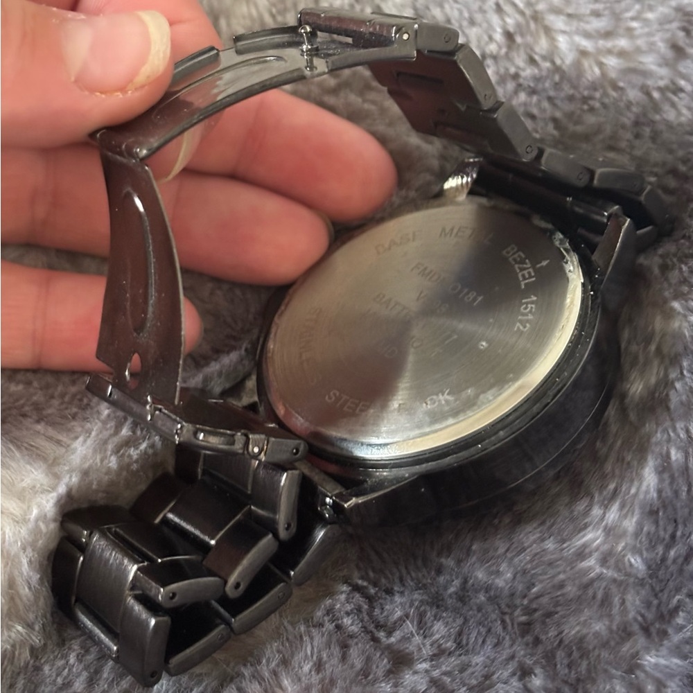 Black Chrome Watch with Rose Gold Accents - Picture 3 of 4